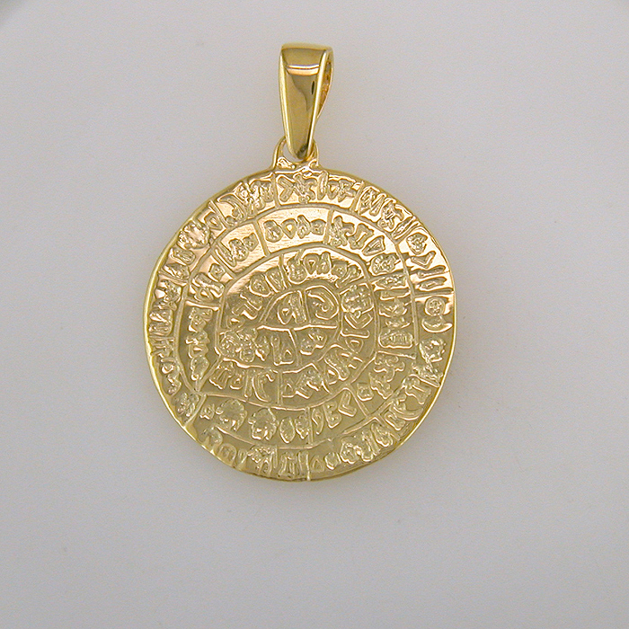 Phaistos Disc - Greek jewelry -Ancient Greek Gold Plated Silver Coin Pendant
