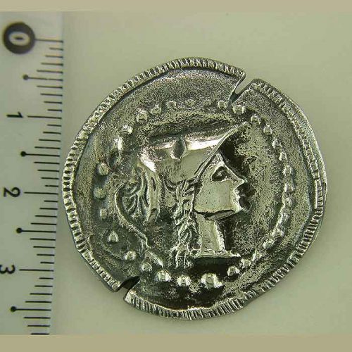 Ancient Greek Silver Coin pendant, brooch, Goddess-Athena- Ancient-coin-pendant-silver-gold plated-Greek-jewelry ANSPE-br 112
