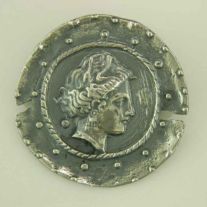 Ancient Greek Silver Coin pendant-brooch-Head of Artemis (Venus)-Aphrodite-Venus-Greek Gold Jewelry-Greek jewelry shop