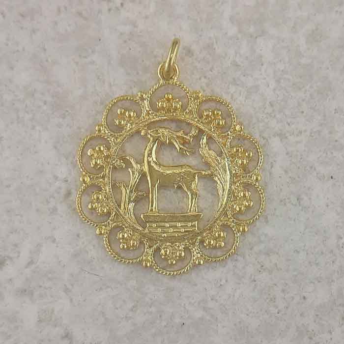 Greek traditional filigree Rhodes jewelry gold plated & silver pendants, Deer of Rhodes pendant, traditional Greek silver pendants, traditional Greek jewelry