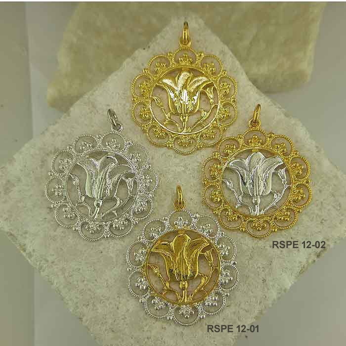 Rose of Rhodes pendant, Greek traditional filigree Rhodes jewelry gold plated & silver pendants, traditional Greek silver pendants, traditional Greek jewelry