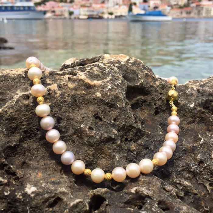 Fresh water pearls necklace, pearls, gold plated silver, handmade jewelry, katerina’s jewelry