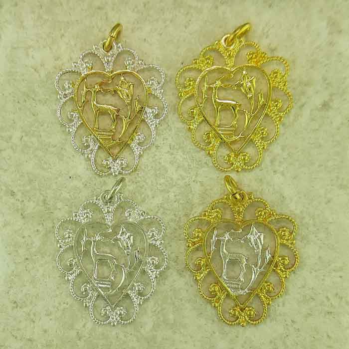 Greek traditional filigree Rhodes jewelry gold plated & silver pendants, Deer of Rhodes pendant, traditional Greek silver pendants, traditional Greek jewelry